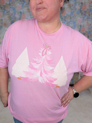Girly Trees Tee on Pink-6- Graphic Tops-Stacked - A Plus Size Boutique-Styled by Stacked - A Plus Size Women's Boutique in Lakeville, MN