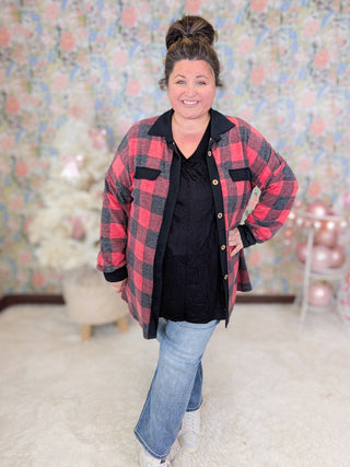 Teri Fleecy Buttondown Top in Buffalo Plaid-4- Overlayer Tops-LOVELY MELODY-Styled by Stacked - A Plus Size Women's Boutique in Lakeville, MN