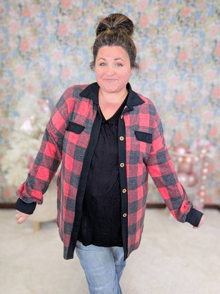 Teri Fleecy Buttondown Top in Buffalo Plaid-4- Overlayer Tops-LOVELY MELODY-Styled by Stacked - A Plus Size Women's Boutique in Lakeville, MN