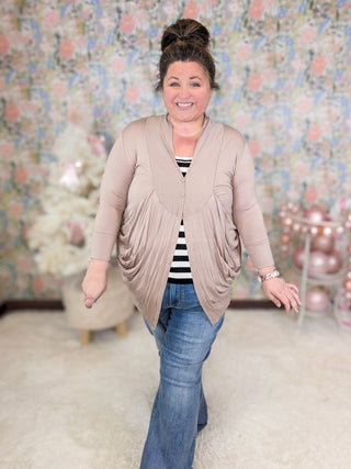 Brooklyn Button Detail Draped Top in Mocha-11- Dress/Romp/Jump-EMERALD-Styled by Stacked - A Plus Size Women's Boutique in Lakeville, MN