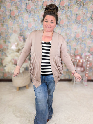 Brooklyn Button Detail Draped Top in Mocha-11- Dress/Romp/Jump-EMERALD-Styled by Stacked - A Plus Size Women's Boutique in Lakeville, MN