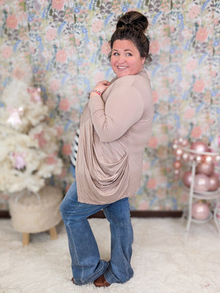 Brooklyn Button Detail Draped Top in Mocha-11- Dress/Romp/Jump-EMERALD-Styled by Stacked - A Plus Size Women's Boutique in Lakeville, MN