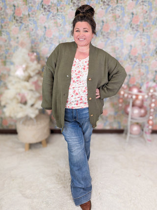 Austin Button Front Sweater Cardigan in Olive-4- Overlayer Tops-WHITE BIRCH-Styled by Stacked - A Plus Size Women's Boutique in Lakeville, MN