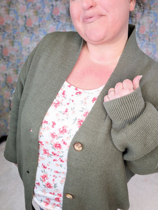 Austin Button Front Sweater Cardigan in Olive-4- Overlayer Tops-WHITE BIRCH-Styled by Stacked - A Plus Size Women's Boutique in Lakeville, MN