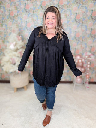 Evans Modified Babydoll Long Sleeve Top in Solids (3 Colors)-2- Long Sleeve Tops-HEIMISH-Styled by Stacked - A Plus Size Women's Boutique in Lakeville, MN