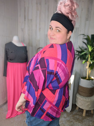 Chelsey Geometric Print Kimono Fit Top