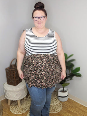 Scarlett Striped & Floral Mix Babydoll Tank
