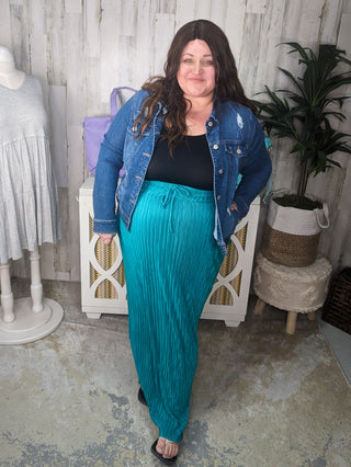 Ariel Beachy Teal Crinkle Maxi Skirt