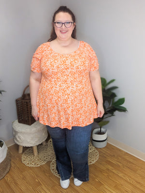 Clementine Orange Flowy Floral Tunic