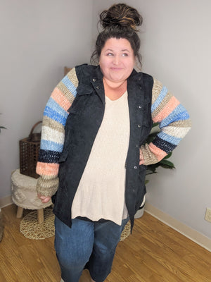 Skylar Sweater Sleeve Corduroy Jacket in Dark Gray