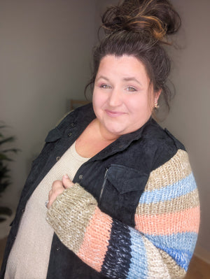 Skylar Sweater Sleeve Corduroy Jacket in Dark Gray