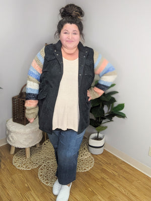 Skylar Sweater Sleeve Corduroy Jacket in Dark Gray