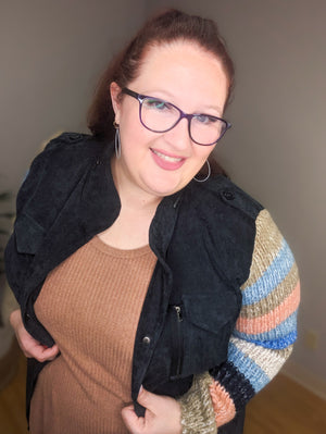 Skylar Sweater Sleeve Corduroy Jacket in Dark Gray