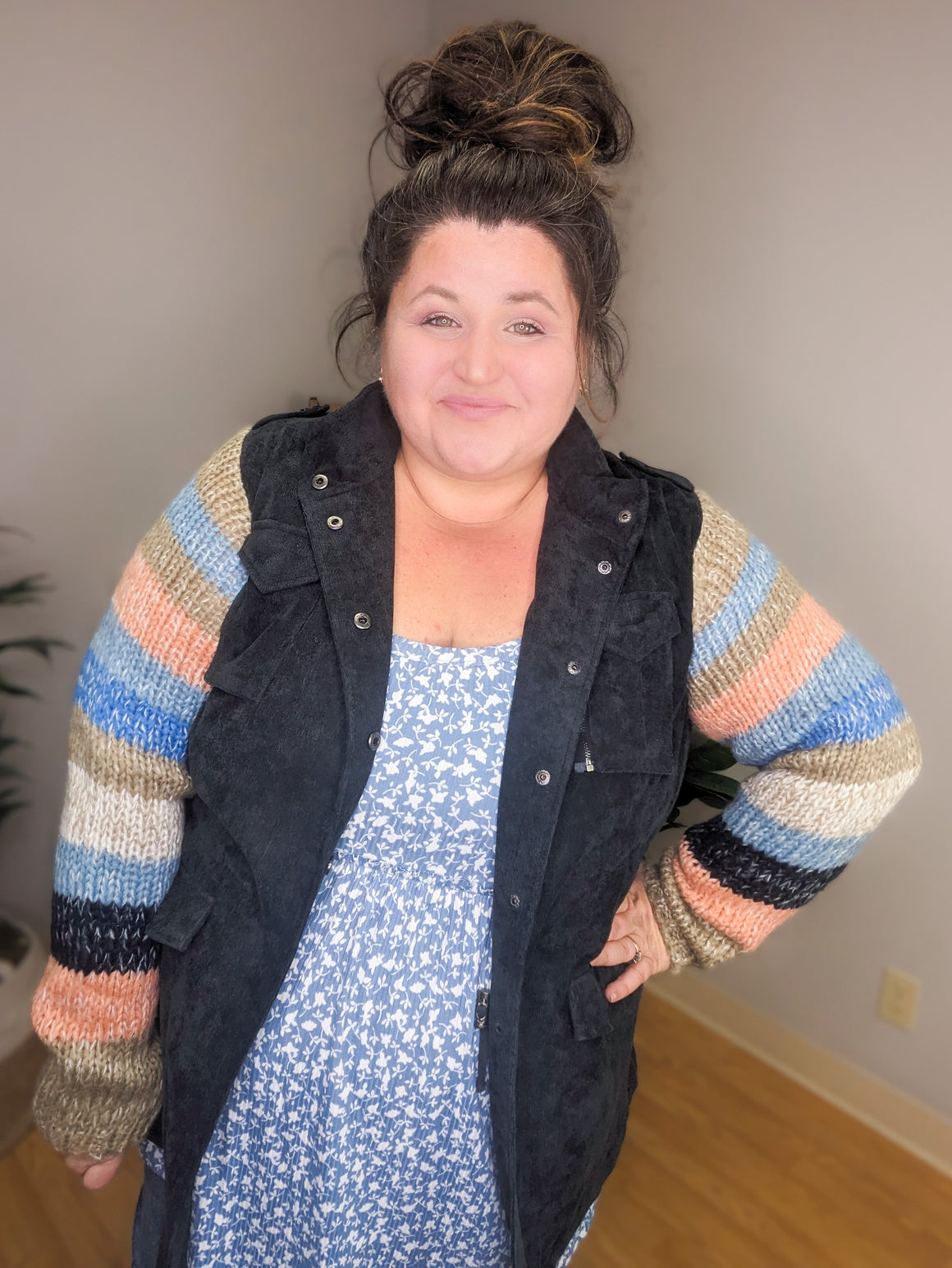 Skylar Sweater Sleeve Corduroy Jacket in Dark Gray