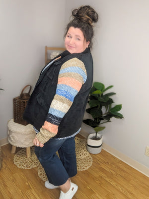 Skylar Sweater Sleeve Corduroy Jacket in Dark Gray