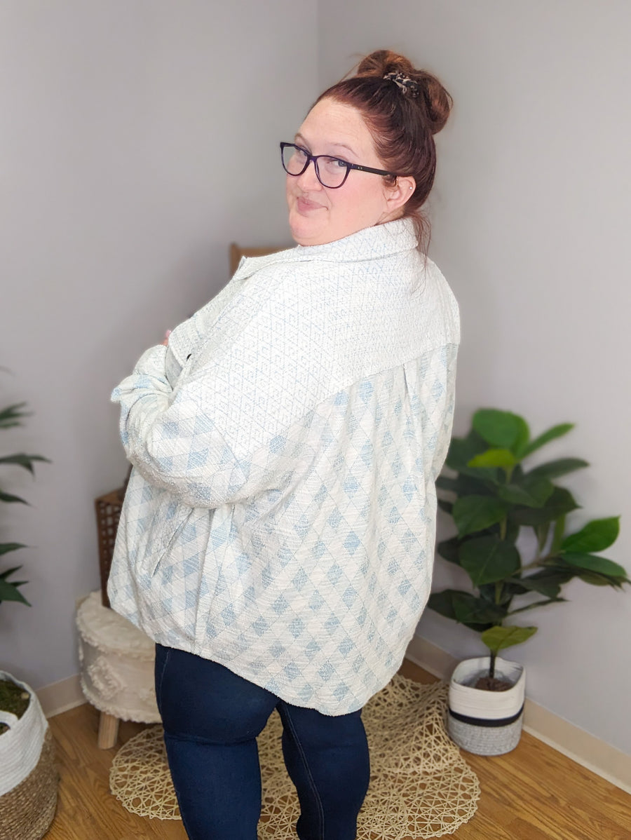 Ava Aqua Argyle Print Shacket