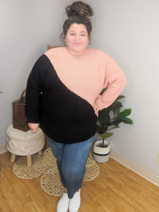 Asymmetrical Stripe Sweater in Black & Mauve