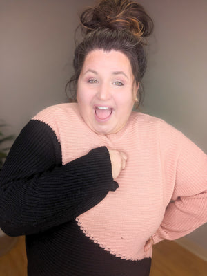 Asymmetrical Stripe Sweater in Black & Mauve