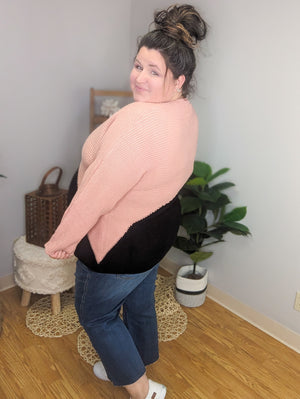 Asymmetrical Stripe Sweater in Black & Mauve