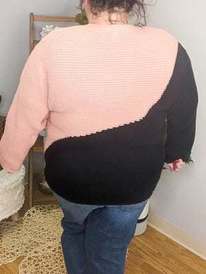 Asymmetrical Stripe Sweater in Black & Mauve
