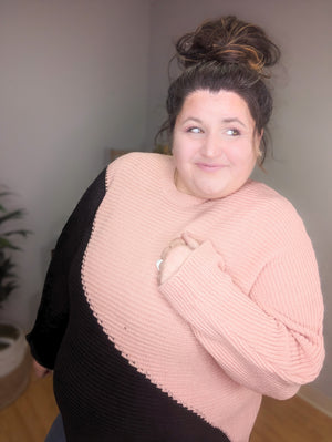 Asymmetrical Stripe Sweater in Black & Mauve