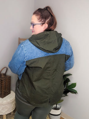 Janae Olive Contrast Denim Jacket