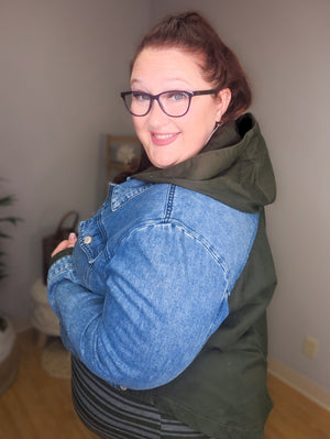 Janae Olive Contrast Denim Jacket