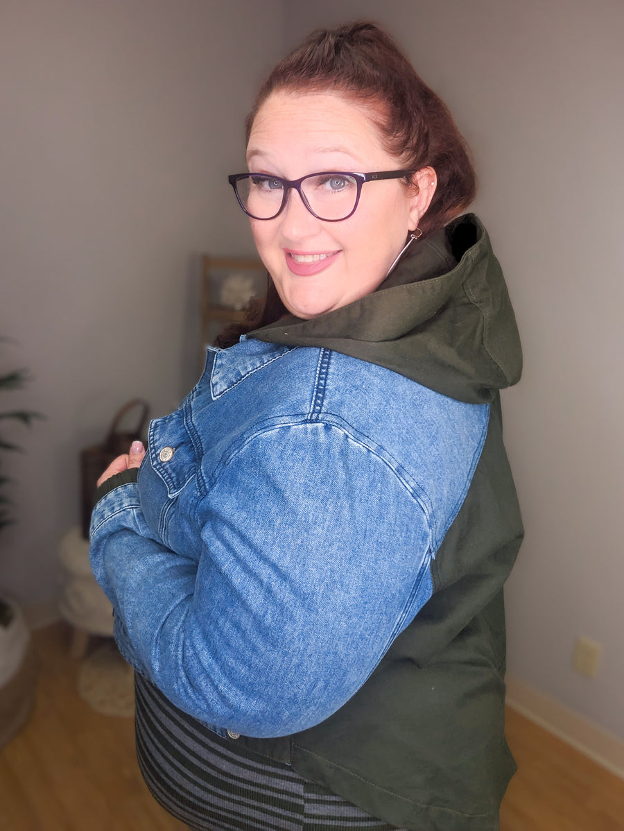 Janae Olive Contrast Denim Jacket