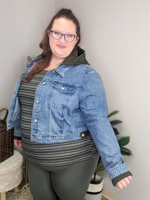 Janae Olive Contrast Denim Jacket