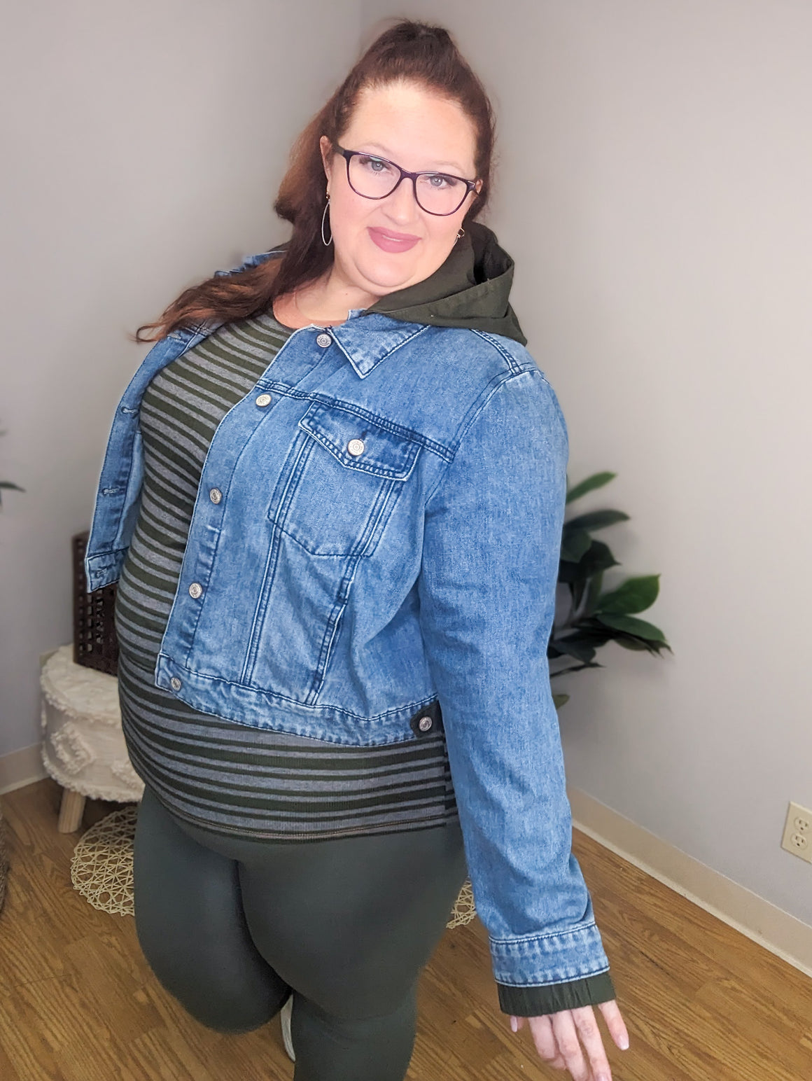 Janae Olive Contrast Denim Jacket