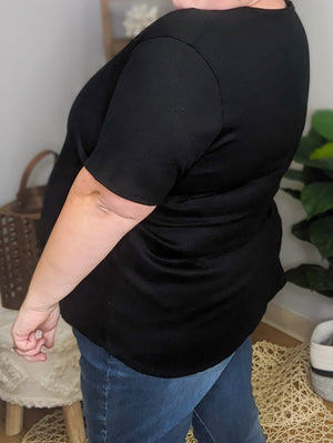 Winnie Waffle Button Front Top in Black