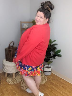 Candy Red Open Front Blazer w/Stretch