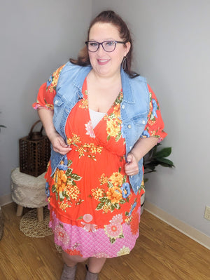 Cheri Vintage Poppy Red Floral Print Dress