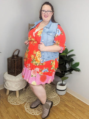 Cheri Vintage Poppy Red Floral Print Dress