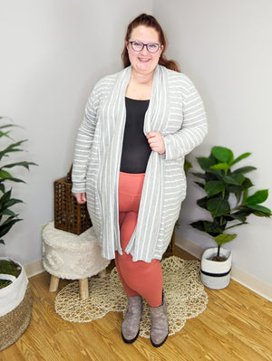 Giovanna Gray Striped Open Cardigan