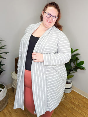 Giovanna Gray Striped Open Cardigan