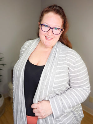 Giovanna Gray Striped Open Cardigan