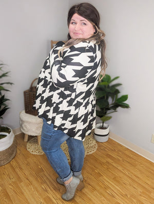 Anthea Houndstooth Tiered Cardigan