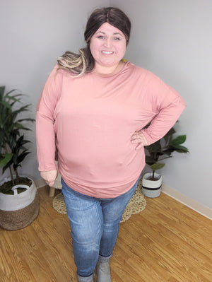 Mia Mauve Open Back Long Sleeve Dolman Top