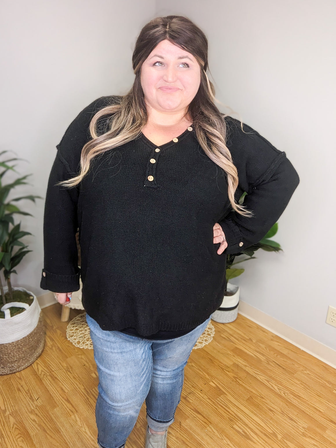 Luna Slouchy Button Detail Sweater (2 colors)