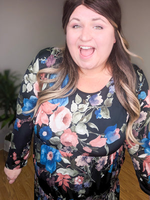 Penelope Pop of Floral Dress in Black