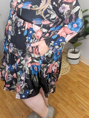 Penelope Pop of Floral Dress in Black
