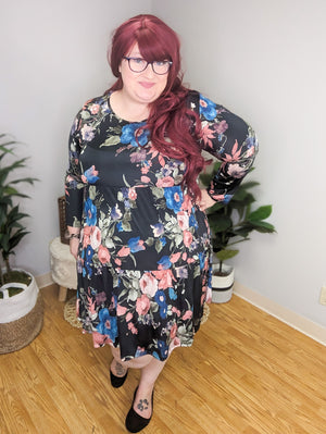 Penelope Pop of Floral Dress in Black