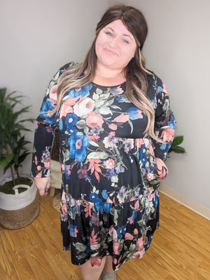 Penelope Pop of Floral Dress in Black