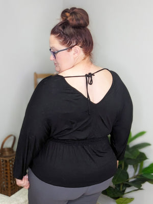 Heather Black Surplice Top w/V-back