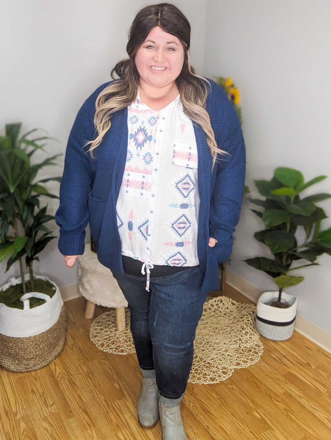 Aria Aztec Colorful Short Sleeve Hooded Top