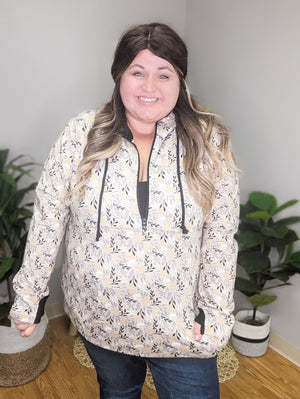 PHC- Taupe Autumn Leaves Cloud Halfzip Hoodie