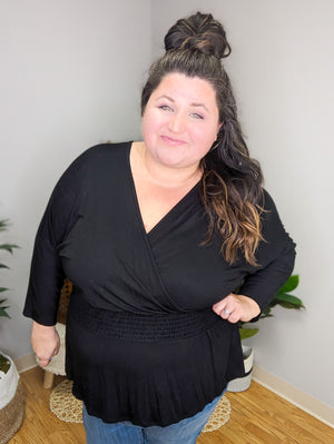 Heather Black Surplice Top w/V-back
