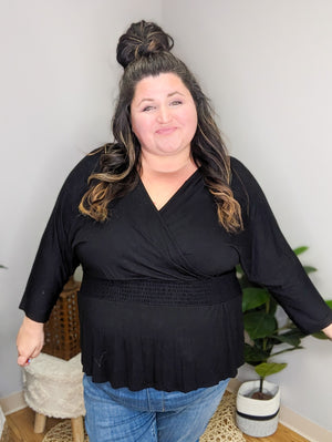 Heather Black Surplice Top w/V-back