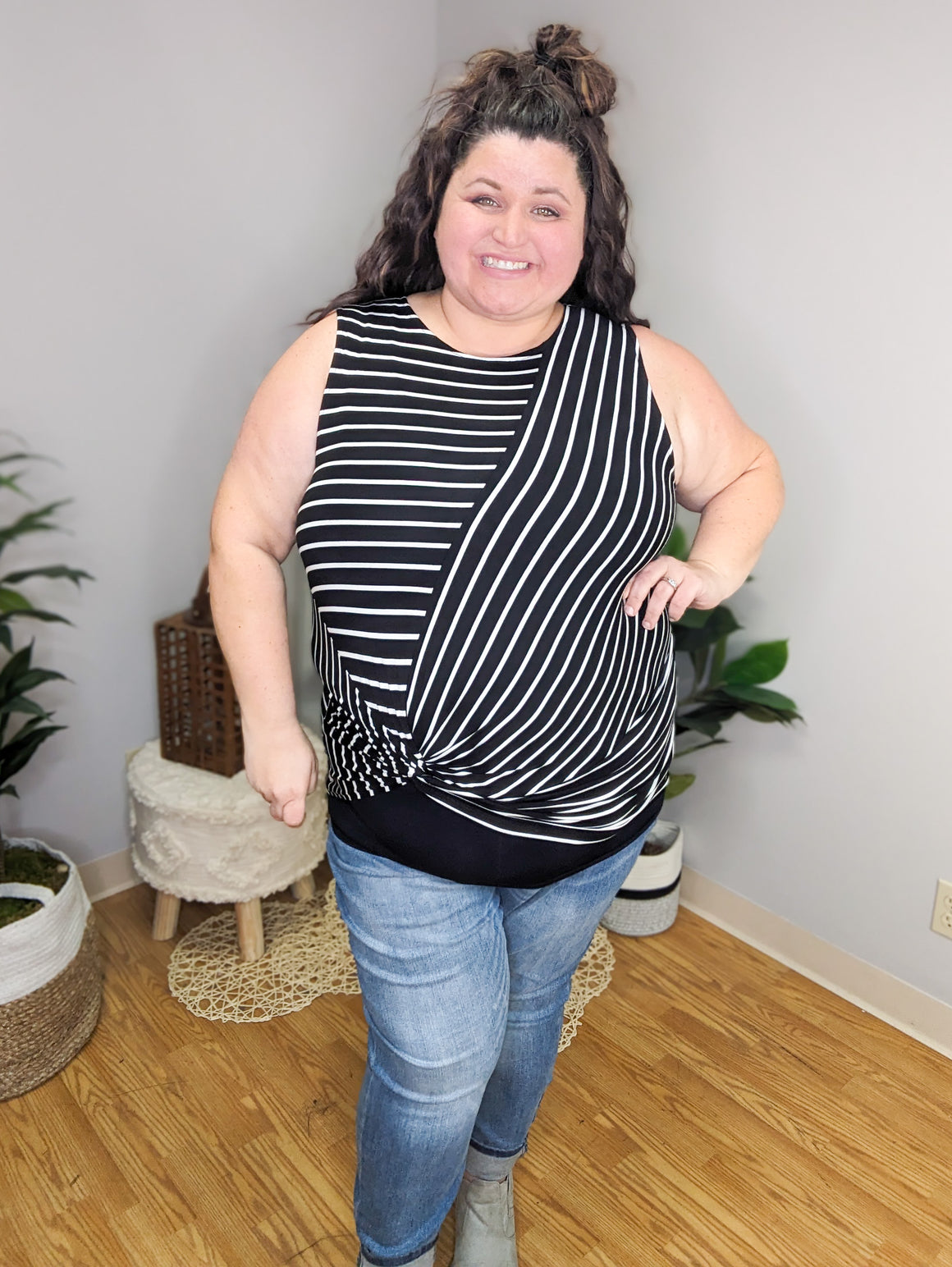 Kirra Knotted Front Striped Tank (many colors)